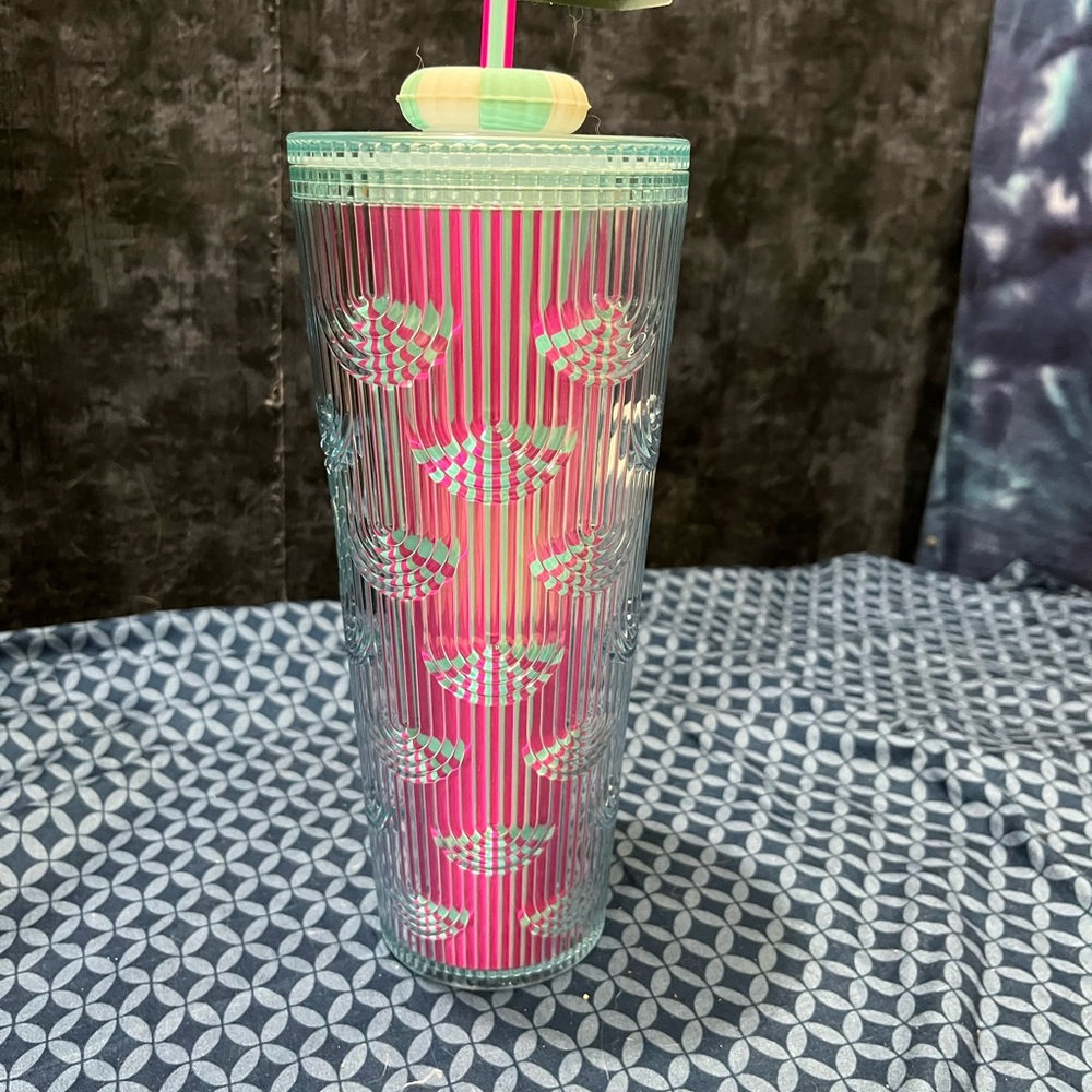 Starbucks Shell Color Shifting Blue Pool Floaty Straw Charm Tumbler 24 oz NWT